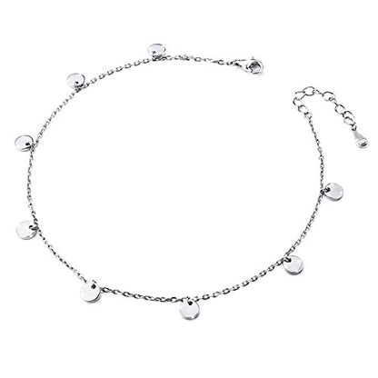 Anklet for Women S925 Sterling Silver Beach Foot Adjustable Ankle Bracelet - style: Wafer 9+1 inches