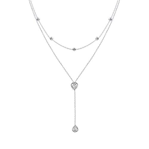 FLYOW Layered Necklace S925 Sterling Silver Y Shaped Jewelry - style: Two Teardrop CZ Style