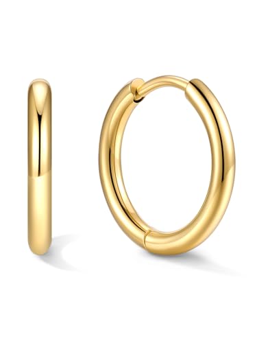 Small Hoop Earrings for Women 7-16mm Stainless Steel Huggie Earrings Lightweight - color: c. Gold A, size: Diameter 12mm