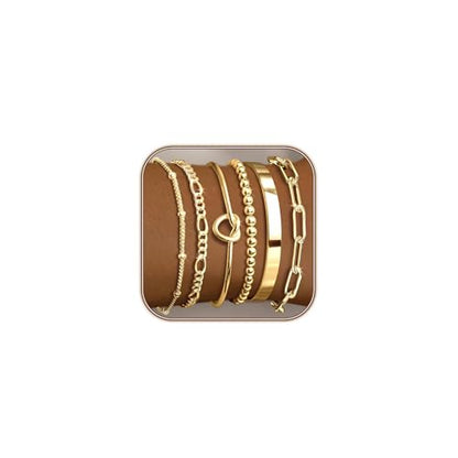 HERIER Gold Bracelets for Women 18k Gold Plated Bracelet Stack Bangle Cuff Bracelet Set for Women Non Tarnish Beaded/Paperclip/Cuban Link Chain Bracelets Jewelry for Women Trendy - style: Bangles Bracelets Set-Gold