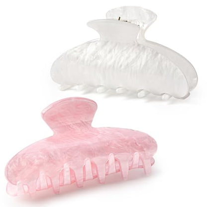 Aileam Acetate Hair Claw Clips for Women,Pink White hair clip French Design Strong Hold Non-Slip claw clips for Thick Hair, 2 Pack - color: Pink & Pearl White