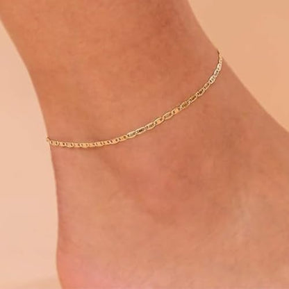 Gold Stainless Steel Anklet Chain for Women Adjustable Ankle Bracelet Fashionable Simple Design, Round mold chain - color: Gold+ Figure eight chain, size: 22+3cm