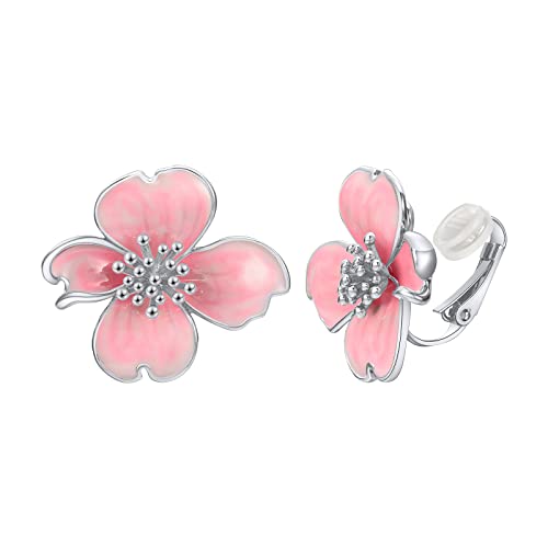 Clip on Earrings Women, 14K Gold Plated Earrings for Sensitive Ears, Fashion Women's Earrings Jewelry Birthday Gift for Wife Grandma Daughter Girls on Christmas Thanksgiving - color: Silver Pink Earrings