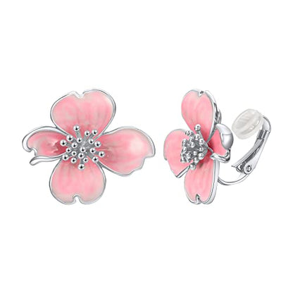 Clip on Earrings Women, 14K Gold Plated Earrings for Sensitive Ears, Fashion Women's Earrings Jewelry Birthday Gift for Wife Grandma Daughter Girls on Christmas Thanksgiving - color: Silver Pink Earrings