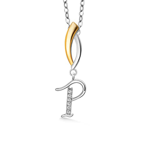 Gem Stone King Initial Pendant Necklace Letter A to Z Alphabet | 925 Sterling Silver | White Moissanite | Gift Women Mother's Day Christmas Wife Mom Girlfriend Anniversary Birthday | By Keren Hanan - style: Initial P