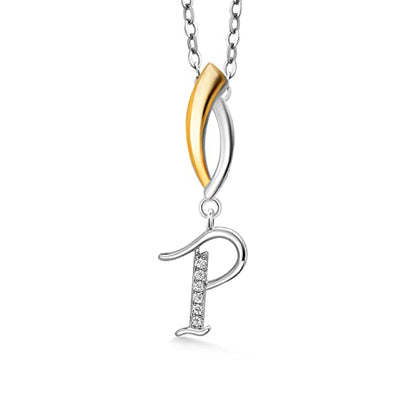 Gem Stone King Initial Pendant Necklace Letter A to Z Alphabet | 925 Sterling Silver | White Moissanite | Gift Women Mother's Day Christmas Wife Mom Girlfriend Anniversary Birthday | By Keren Hanan - style: Initial P