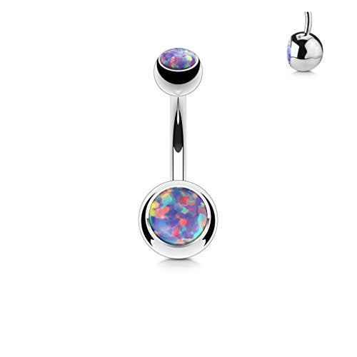 FIFTH CUE 14GA Surgical Steel & Synthetic Opal Resin Belly Button Ring, 3/8" Length, 5mm x 8mm Ball - Classic Look, Highly Rate Belly Rings for Women, Super High Quality - style: 8- Opal Purple