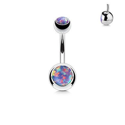14GA Surgical Steel & Synthetic Opal Resin Belly Button Rings for Women | 3/8" Length, 5mm x 8mm Ball, Classic Look, Super High Quality - style: 8- Opal Purple