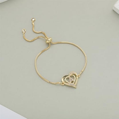 14K White Gold Plated Initial Heart Bracelet for Women Zircon Inlay Heart Initial Charm Bracelets Adjustable Minimalist Jewelry - color: M-gold