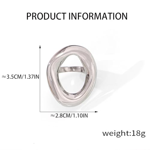 Kokoma Hollow Oval Shaped Chunky Statement Ring for Women Stainless Steel Irregular Thick Chunky Finger Band Stackable Rings Geometric Ring Minimalist Jewelry - color: Silver