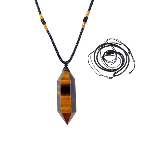 Runyangshi Tiger's Eye Healing Crystal Pendants, Double Pointed Natural Crystal Quartz Necklace 6 Faceted Chakra Crystal Wand Stone - color: Tiger's Eye