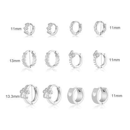 Wgoud Small Gold Hoop Earrings Set for Women, 6 Pairs 14K Gold Plated Hypoallergenic Lightweight Huggie Hoops Earrings, Trendy Cartilage Cubic Zirconia Earrings for Women Gifts. - color: D-Silver hoops