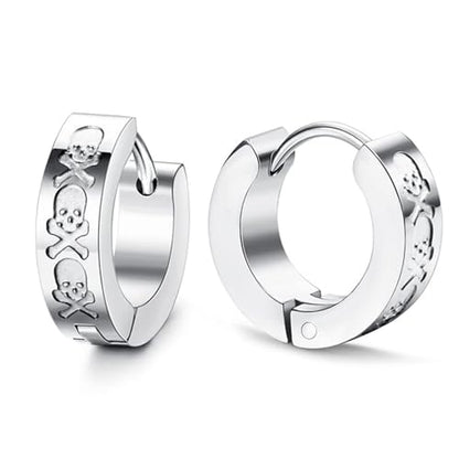 Aroncent 2-8Pcs Womens Mens Huggie Hoop Triangle Earrings Viking Runes Stainless Steel Ear Stud Novelty Black/Gold/Silver - color: D-Skull Hoop Earrings-Sliver