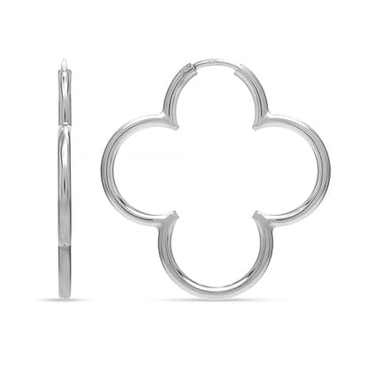 LeCalla 925 Sterling Silver Clover Hoop Earrings for Women | Lightweight Endless Clover Flower Shaped Earrings | Quatrefoil Open Hoop Earring Jewelry Gifts for Women - color: Clover Hoop - Silver 33MM(Medium)