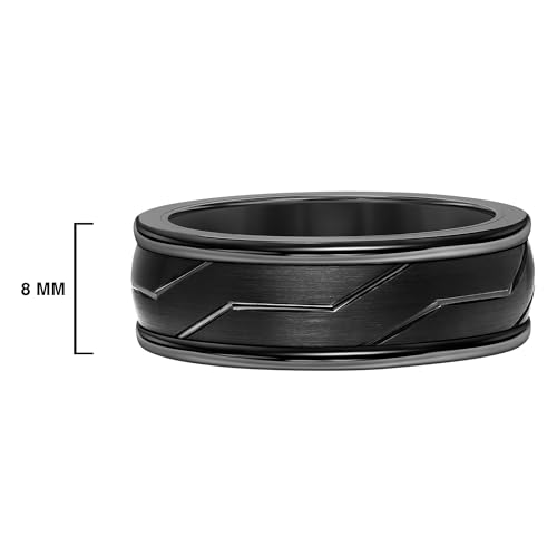 Brilliant Expressions Men’s Tungsten Carbide Wedding Band – 8mm Black Satin Center Ring with Diagonal Woven Line Design, Smooth Round Edges, Comfort Fit, Scratch Resistant & Hypoallergenic