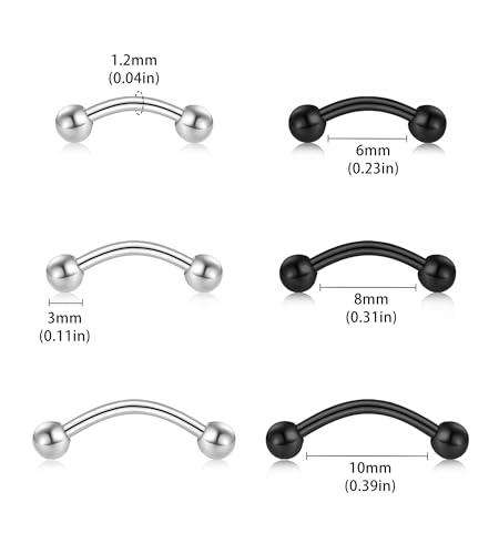F136 Titanium Eyebrow Piercing Barbell Bent Barbell Ball Ring Screw Back - color: B-Steel-Colored+Black