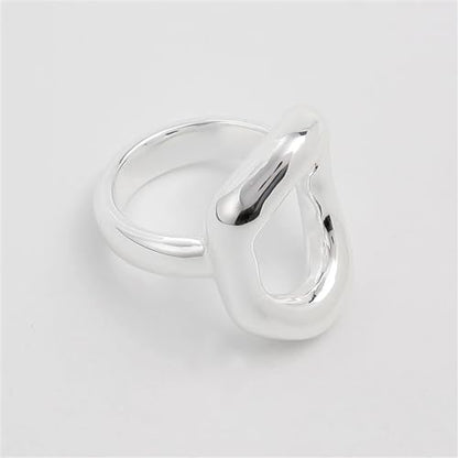 Kokoma Hollow Oval Shaped Chunky Statement Ring for Women Stainless Steel Irregular Thick Chunky Finger Band Stackable Rings Geometric Ring Minimalist Jewelry - color: Silver