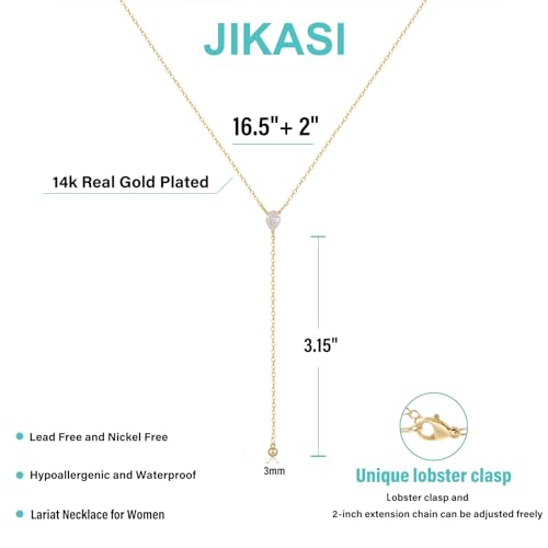 Lariat Gold Necklaces for Women Trendy Dainty Long Necklace 14k Gold Plated/Silver Layered Drop Beaded Chain Necklaces Y-shaped Pendant Necklace Simple Gold Jewelry Gifts - color: Pear CZ-Gold