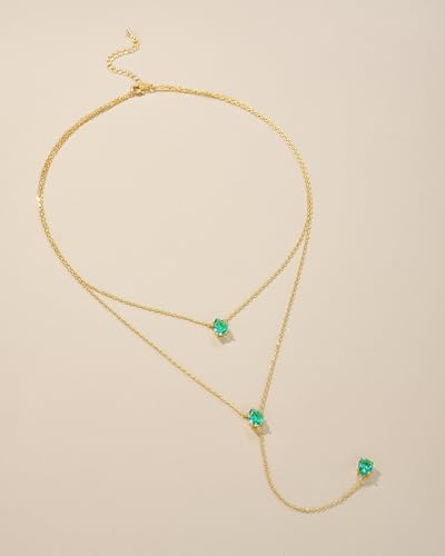 SNGIA Long 18K Gold Plated Blue Green Red Layered Pendant Necklace For Women (Emerald, Ruby, Seafoam, Sky, Sapphire, Pink), Dainty Birthstone Necklace, Statement Necklace Jewelry Gifts. - style: Sea Foam