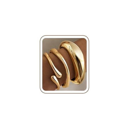 Chunky Gold Bangle Bracelets for Women, 14K Gold Plated Big Stackable Cuff Bracelet Set, Dainty Thick Dome Teardrop Bangles, Trendy Statement Jewelry Fashion Accessories - color: Gold