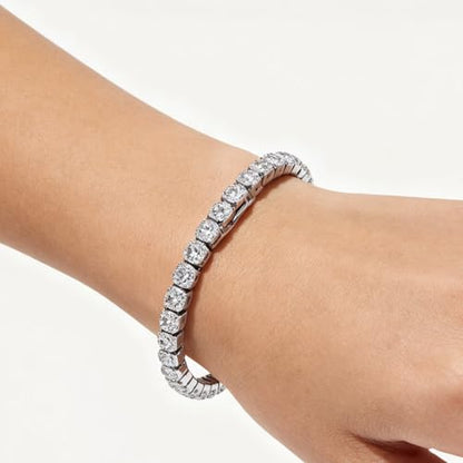 2PCS Silver Tennis Bracelets Set for Women, Sparkling Cubic Zirconia Bracelet with Secure Box Clasp, Elegant Stackable Silver Bracelet for Wedding, Party & Daily Wear