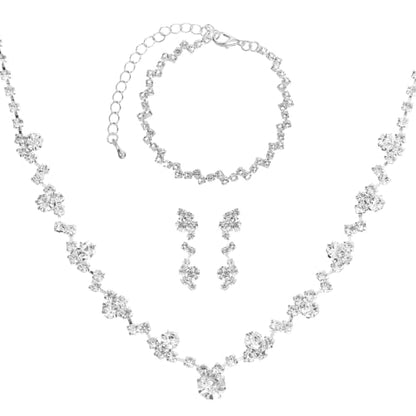 Crystal Wedding Jewelry Set for Brides Silver Necklace Earrings and Bracelet Set Elegant Women Wedding Jewelry Sets for Weddings, Bridesmaids, Prom, Party and Special Occasions