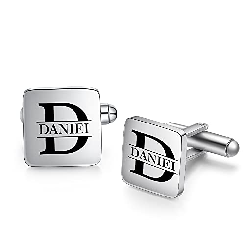 Custom Cufflinks for Men - Personalized Gold Mens Cufflinks with Engraving Name & Initial Stainless Steel Cuff Links for Wedding Groom Businessman - color: Style 4