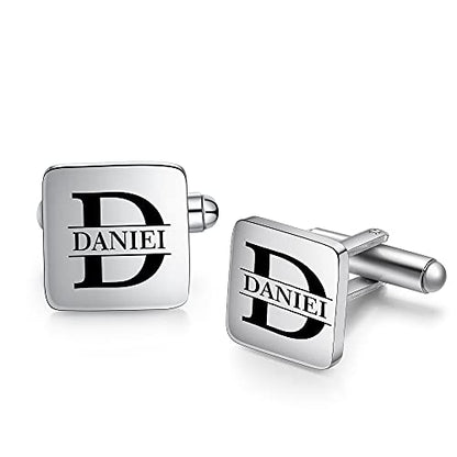 Custom Cufflinks for Men - Personalized Gold Mens Cufflinks with Engraving Name & Initial Stainless Steel Cuff Links for Wedding Groom Businessman - color: Style 4