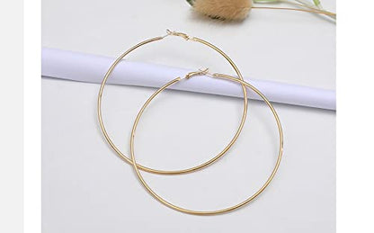 Dainty 80mm Silver Big Large Hoop Earrings For Women Sensitive Ears Fashion Round Circle Huggie Hypoallergenic Hoops Minimalist Hooped Jewelry Gifts Bff Birthday - color: Gold-tone