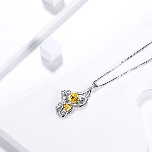 Butterfly Heart Necklace Birthstone Pendant Necklace Earrings Bracelet Women 925 Sterling Silver Animal Butterflies Birthstone Pendant Crystal Birthday Jewelry Wedding Gift - color: K.November-necklace