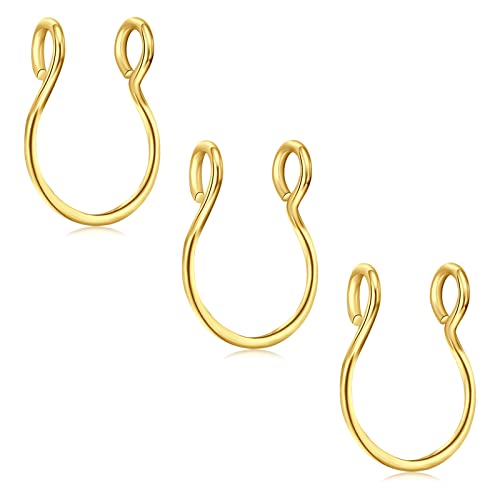 D.Bella Fake Septum Hoop 20G Faux Nose Piercing Hoop Clip on Nose Rings Non Piercing Fake Septum Lip Ear Ring Faux Body Piercing Jewelry for Women Men - color: Color B -gold
