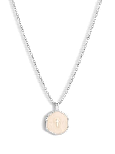 14K Gold/Silver Plated Cross Necklace for Women White Enamel Pendant | Unique Brass Irregular Disc Cross, Dainty Minimalist Faith Jewelry for Everyday Wear, Comes in a Beautiful Box - style: silver style2