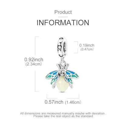 LNQOBU 925 Sterling Silver Charms Color-changing Chameleon Dangle Charm Beads Glow in the Dark Charme fits Pandora Bracelets and Necklace Jewelry Gift for Women - style: Blue Firefly Pendant