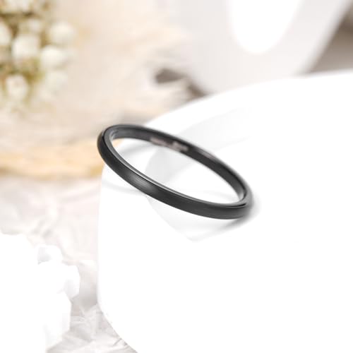 King Will Wedding Band for Men Women, 2/4/6/7/8mm Domed Matte Brushed Tungsten Carbide Rings, Solid/Dual Color Engagement Rings, Comfort Fit - color: Black-2mm