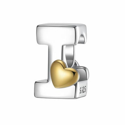 A~Z Alphabet Charm Letter Beads 925 Sterling Silver with Heart-shaped 5A Cubic Zircon Stones fits Pandora European Bracelets Necklace Jewelry Gift for Women - style: I Letter Charms