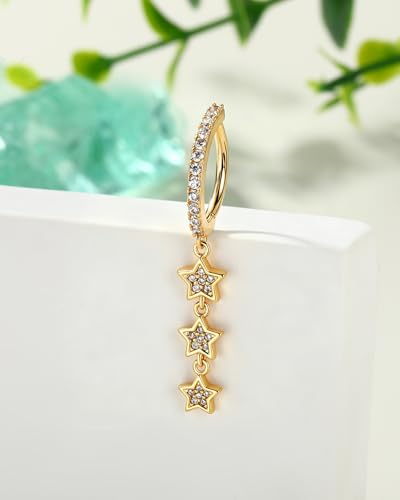 COCHARM Clicker Belly Button Rings, 14K Gold Plated Belly Navel Rings for Women, Stainless Steel Belly Piercing Jewelry Dangly - color: YG-10MM