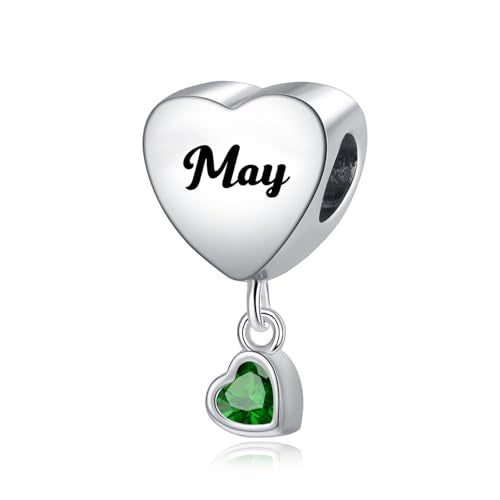 Birth Flower Heart Charm 12 Birthstone Bead for European Bracelet Necklace - style: May
