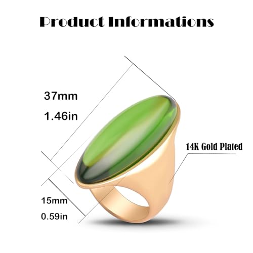 HAIXIAN Exaggerated Gemstone Ring,Big 14K Gold Plated Eye Shape Stone Chunky Statement Ring,Cocktail Party Ring Jewelry Gift for Women - color: A04_Green