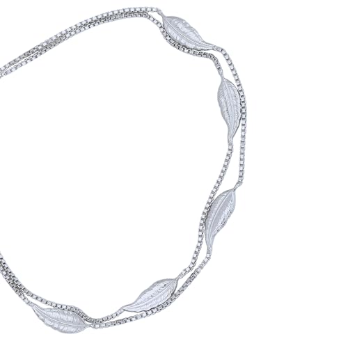 Vanbelle Genuine Sterling Silver Jewelry - Rhodium Plated with 925 Stamp - Designer Leaf Anklet - Elegant handcrafted Double layered Chain Bracelet for Women - 6.5" long + 1" extender