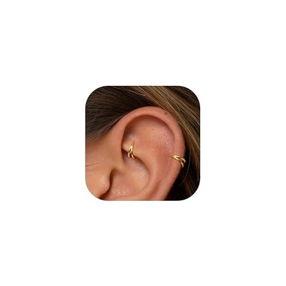 Cartilage Helix Conch Piercing Jewelry Gold Hoop Women Earrings | 2pcs, Huggie, Made of Stainless Steel, 14k Gold Plated, Hypoallergenic, Sparkly Cubic Zircon, Double Hoop design - color: Conch Gold, size: 16g-8mm