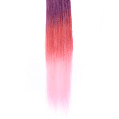2 Pack Red Gradient 26 Inch Braid Ponytail Extension with Elastic Tie | Ponytail Extension with Elastic Tie Straight Sleek Wrap Around Braid Ponytail , Natural Soft Synthetic Hair Piece for Women - color: Red gradient#（Purple/Red/Pink）, size: 26 Inch（Pack