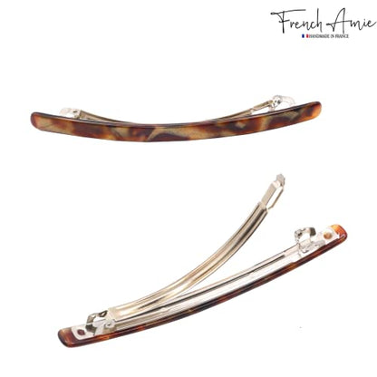 French Amie Long and Thin Caramel Large 4 Inch Hair Clip Barrette | Handmade Automatic Sleek For Women Girls Teens Adults Everyday Style - color: Caramel