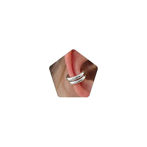 Chunky Ear Cuff Earrings, Asymmetric No Piercing Earring for Women Dainty Clip on Cartilage Ear Cuffs Fake Earrings Jewelry - color: A2-2Pcs C-Shape Silver