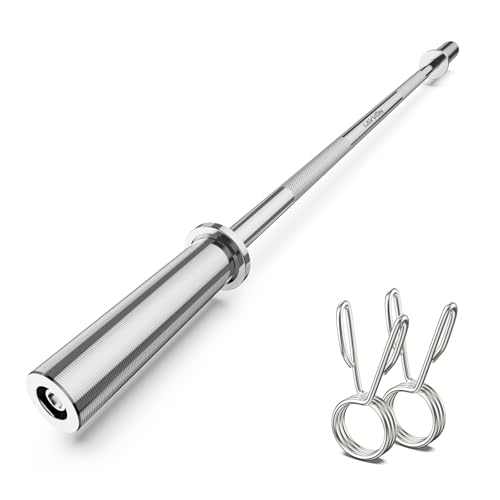 57"Olympic Barbell Bar, 2" Standard Straight Bars for Weight Lifting | Barbells Bar for Bench Press/Squats/Hip Thrusts/Lunges/Biceps- Home Gym Weight Bar- 2 Spring Collars(500lb Weight Capacity) - color: Silver