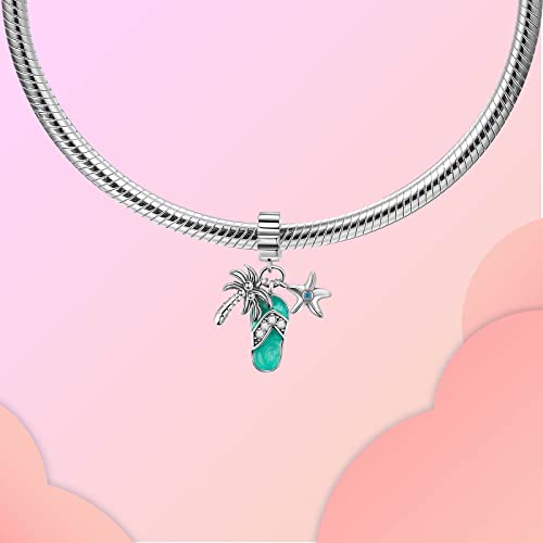 Family Love Mother Daughter Grandma Charm 925 Sterling Silver fits Bracelets Necklace Pendant Bead Charms Jewelry Gift for Women Family Friends - color: Coconut Tree & Starfish & Slippers Charm