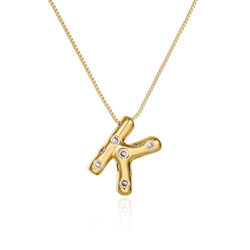 Cicy Bell Initial Necklace for Women 14k Gold Plated | Cubic Zirconia, Trendy, Personalized, Dainty Letter Pendant - color: K-Gold