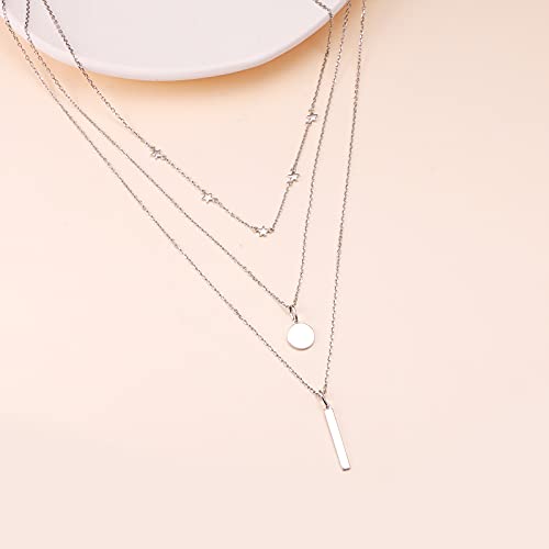 925 Sterling Silver Multilayer Layered Triple Long Chain Necklace for Women - style: Multilayer Layered