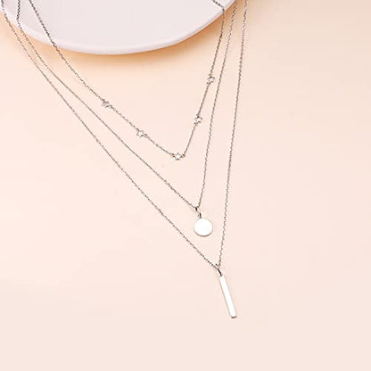 925 Sterling Silver Multilayer Layered Triple Long Chain Necklace for Women - style: Multilayer Layered
