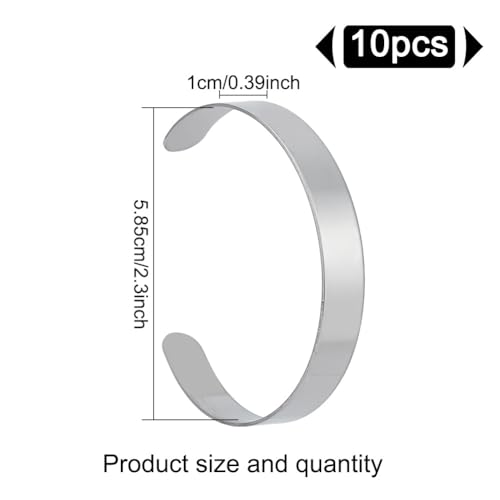 10 Pcs 304 Stainless Steel Blank Core Bracelets 0.39inch Width, Cuff Bangle Bracelet Blank Plain Bangles Grooved Cuff Bangles Armband Bangles for Women Men Decoration Jewelry Making