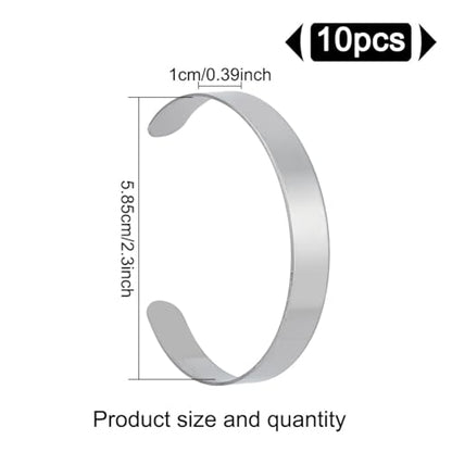 10 Pcs 304 Stainless Steel Blank Core Bracelets 0.39inch Width, Cuff Bangle Bracelet Blank Plain Bangles Grooved Cuff Bangles Armband Bangles for Women Men Decoration Jewelry Making